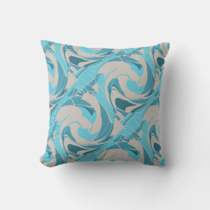 Gray Turquoise Aqua Mediterranean Floral Art Print Cushion