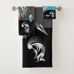 Gray Turquoise Southwestern Kokopelli Bath Towel Set