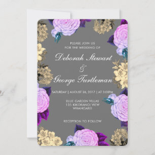 Gray Violet Floral Wedding Invitation