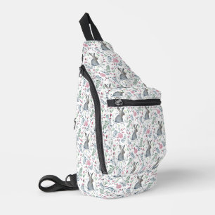 Gray Watercolor Bunny Pattern Sling Bag
