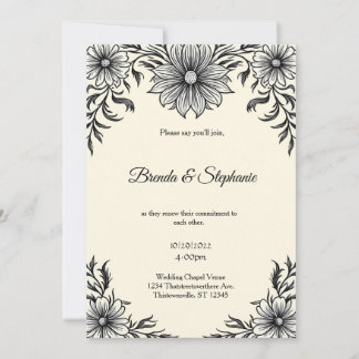 Gray Watercolor Ink Roses Vintage Goth  Invitation