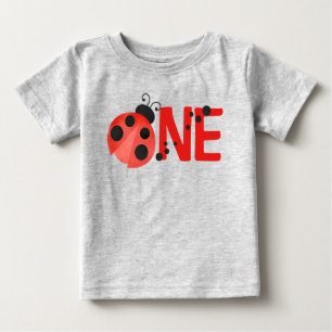Gray Watercolor Ladybug ONE 1st Birthday T-Shirt