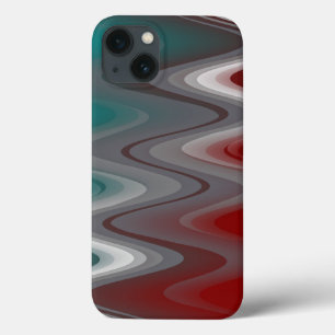 Gray waves on burgundy teal iPhone 13 case