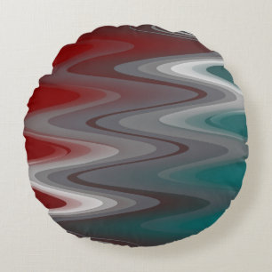 Gray waves on burgundy teal round cushion
