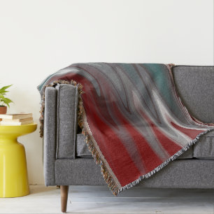 Gray waves on burgundy teal throw blanket