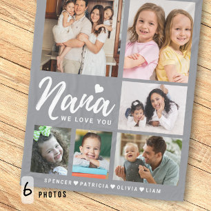 Gray We Love You Nana Grandkids 6 Photo Collage Fleece Blanket