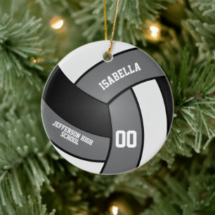 Gray, White and Black Volleyball Ceramic Ornament