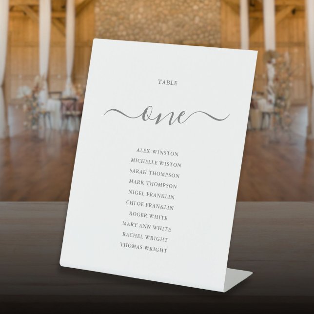 Gray White Chic Script Table Number Seating Chart Pedestal Sign (Gray White Chic Script Table Number Seating Chart Pedestal Sign)
