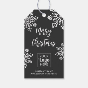 Gray White Company Logo Merry Christmas Snowflake  Gift Tags