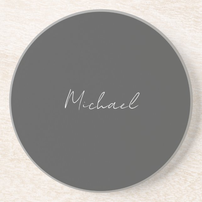 Gray White Handwritten Minimalist Your Name Coaster (Front)