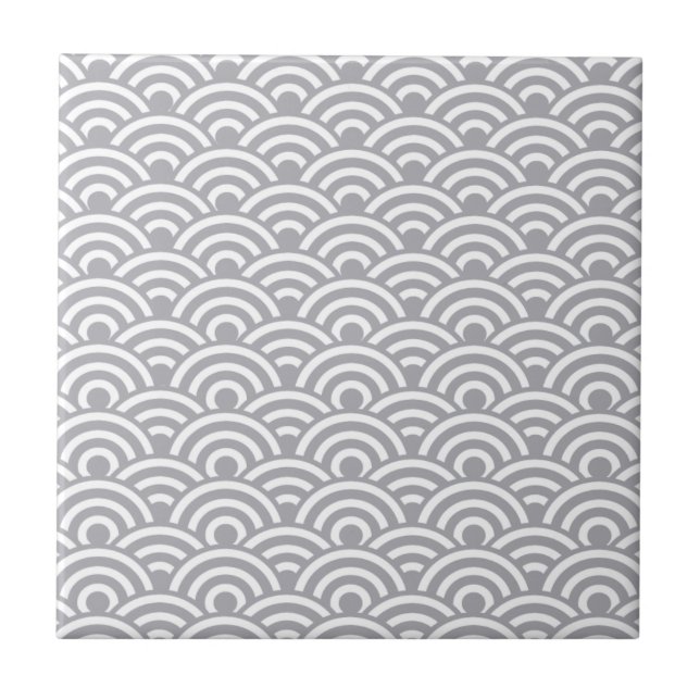 Gray White Japanese Wave Pattern Tile (Front)