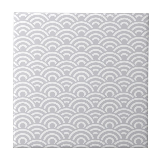 Gray White Japanese Wave Pattern Tile (Front)