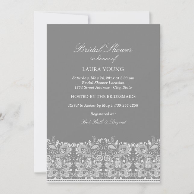 Gray & White Lace | Bridal Shower Invitation (Front)