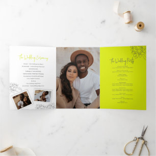 Gray white lime blossom drawing photos wedding Tri-Fold programme