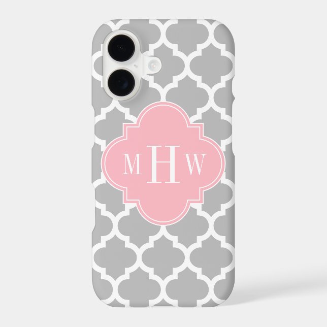Gray White Moroccan #5 Pink 3 Initial Monogram (Back)