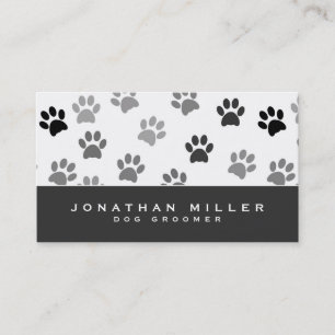 Gray & White Puppy Dog Paw Prints   Dog Groomer Business Card