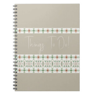 Gray With Peach Floral Pattern Notebook