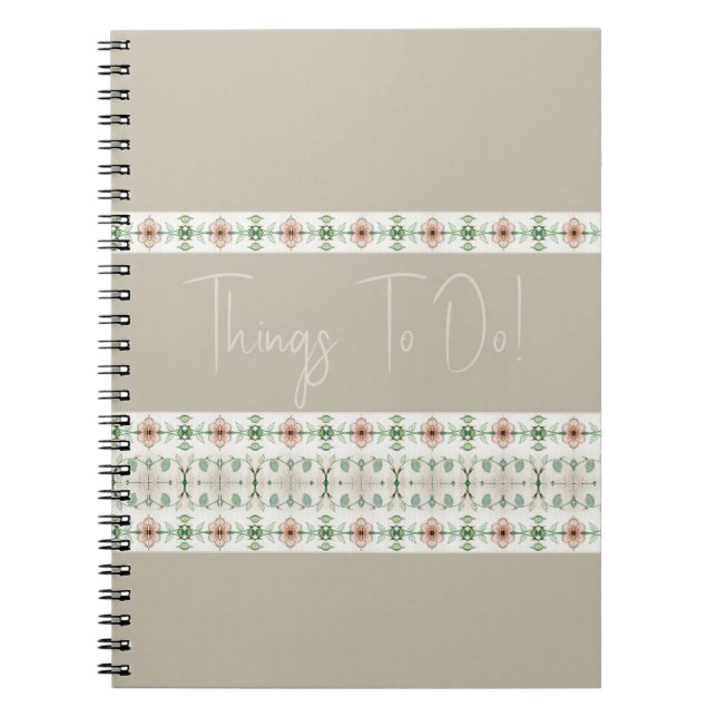 Gray With Peach Floral Pattern Notebook (Front)