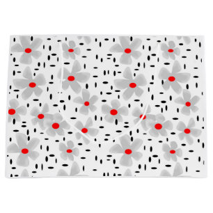 gray with red flowers on white background retro large gift bag