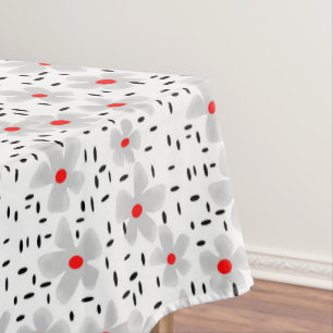 gray with red flowers on white background retro tablecloth