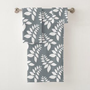 Gray with white leaves bath towel set