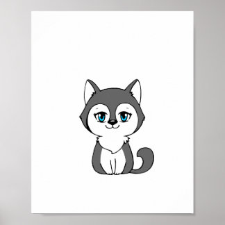 Gray Wolf Chibi-Style Poster