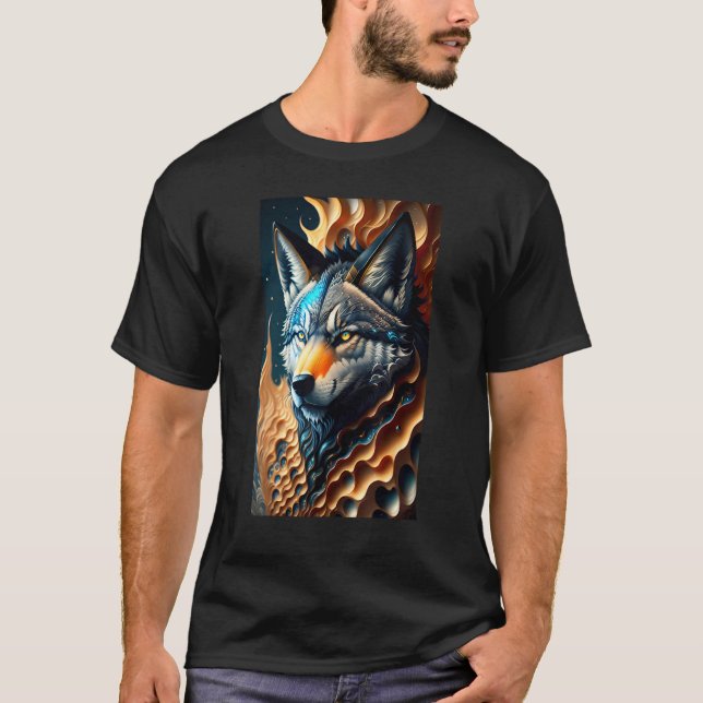 Gray Wolf Colorful Wildlife Forest Wolves Galaxy M T-Shirt (Front)
