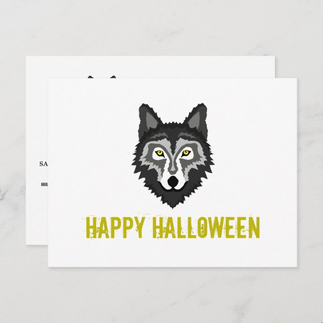 Gray Wolf, Halloween Party Invitation Postcard (Front/Back)