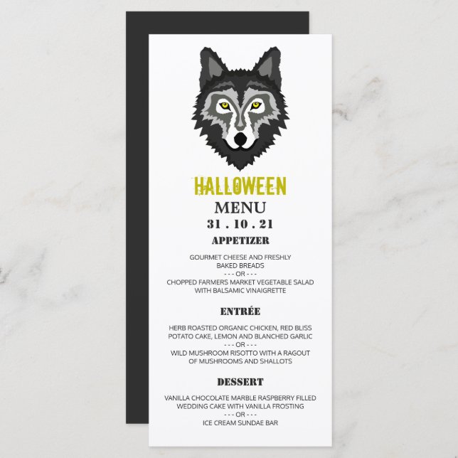 Gray Wolf, Halloween Party Menu (Front/Back)