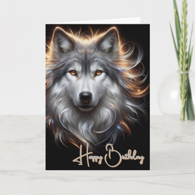 Gray Wolf Happy Birthday Card (Front)