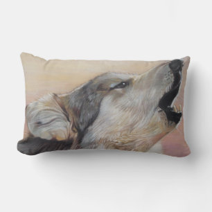gray wolf howling wildlife painting realist art lumbar cushion