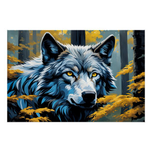 Gray Wolf in Golden Forest Poster