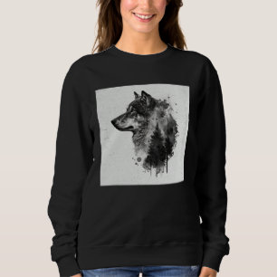 Gray Wolf Paint Splatter Warrior Wild Animal Uniqu Sweatshirt