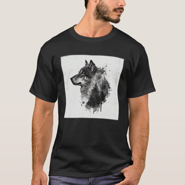 Gray Wolf Paint Splatter Warrior Wild Animal Uniqu T-Shirt (Front)