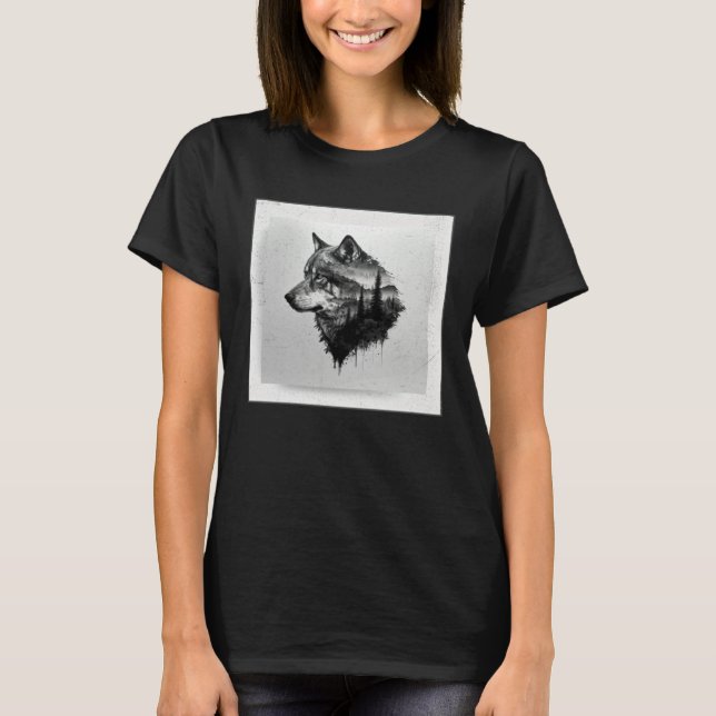 Gray Wolf Paint Splatter Warrior Wild Animal Uniqu T-Shirt (Front)