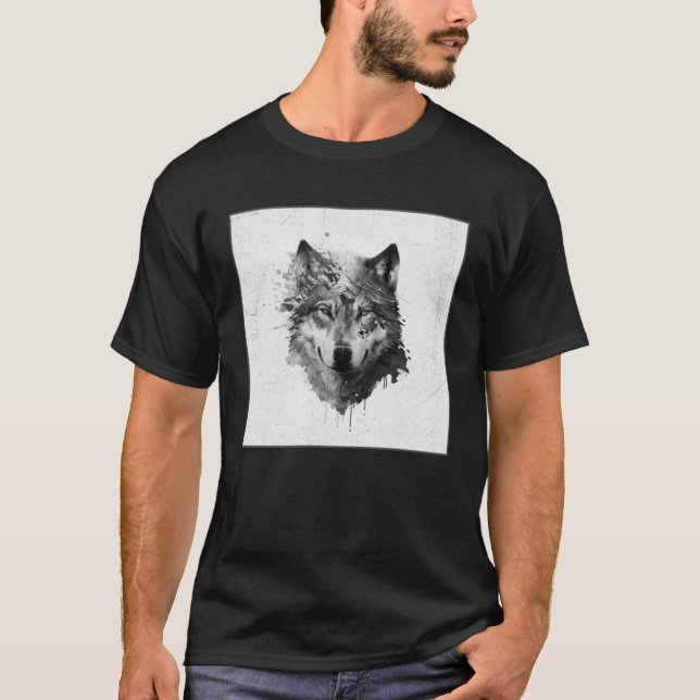 Gray Wolf Paint Splatter Warrior Wild Animal Uniqu T-Shirt (Front)