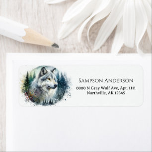 Gray Wolf Portrait Northern Winter Woodland Forest Return Address Label