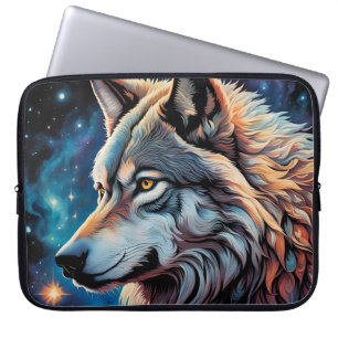Gray Wolf Starry Night Portrait Laptop Sleeve