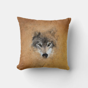 Gray Wolf Watercolor Vintage Cushion