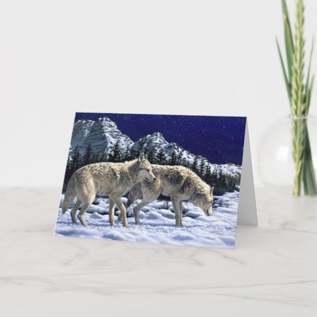 Gray Wolves in Snowy Winter Mountains Card (Front)