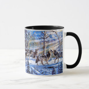 Gray Wolves Painting Mug