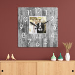 Gray Wood Wedding Anniversary Personalized Photo  Square Wall Clock<br><div class="desc">Unique anniversary clock to personalize with couple photo,  name and established year. The rustic wedding clock with a distressed wood effect  makes a great gift for weddings, anniversaries,  and new home housewarming.</div>