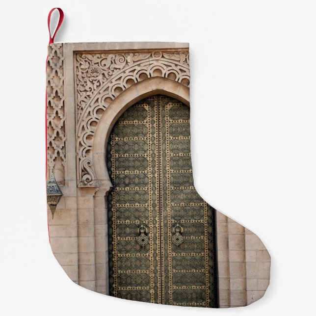 GRAY WOODEN DOOR SMALL CHRISTMAS STOCKING (Front)