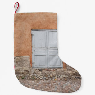 GRAY WOODEN DOOR SMALL CHRISTMAS STOCKING