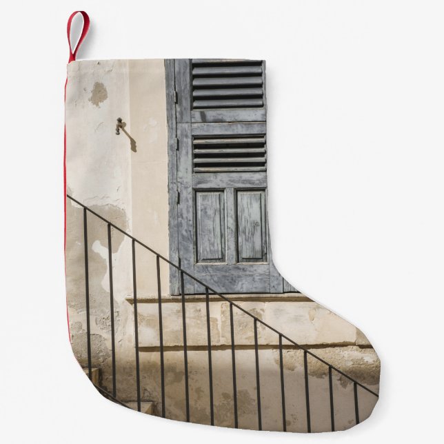 GRAY WOODEN WINDOW SMALL CHRISTMAS STOCKING (Front)