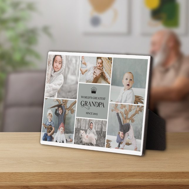 Gray World's Greatest Grandpa Photo Collage Plaque (Creator Uploaded)