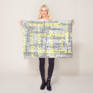 Gray Yellow Baby Allover Name Collage Personalized Fleece Blanket
