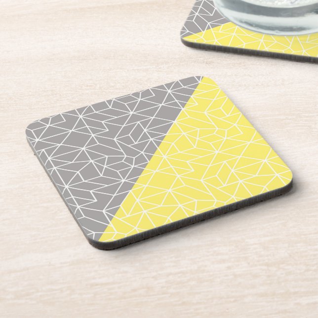 Gray & Yellow Geometric Cork Back Coasters (Left Side)