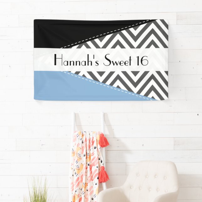 Gray Zigzag, Gray Chevron, Blue, Sweet 16 Banner (Insitu)