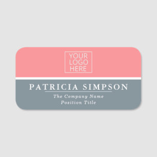 Grayish Blue And Rich Pink: Elegant Chic Business Name Tag
